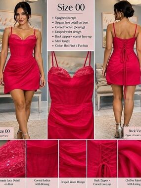 Sequin Corset Mini Dress in Pink Size 00